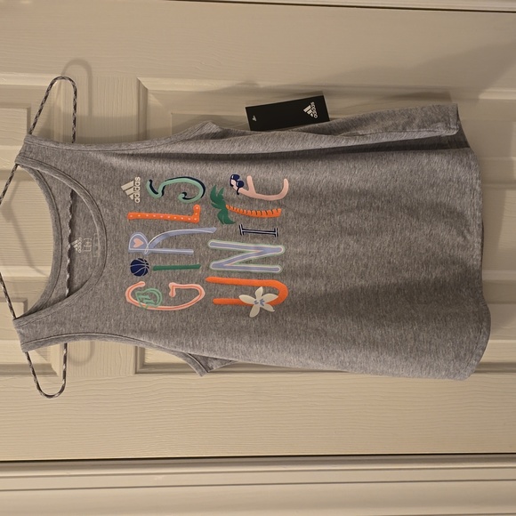 ADIDAS GIRLS GRAY SUMMER TANK TOP "GIRLS UNITE" SIZE SMALL 7/8 - Picture 2 of 9